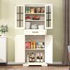 imageYITAHOME 71quot Farmhouse Storage Cabinet Kitchen Pantry Wooden Hutch Tall Cabinet with 1 Drawers 5 Storage Shelves Freestanding for Living Room Kitchen with 2 Doors Rustic Dark BrownWhite Oak