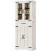 imageYITAHOME 71quot Farmhouse Storage Cabinet Kitchen Pantry Wooden Hutch Tall Cabinet with 1 Drawers 5 Storage Shelves Freestanding for Living Room Kitchen with 2 Doors Rustic Dark BrownWhite Oak