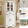 imageYITAHOME 71quot Farmhouse Storage Cabinet Kitchen Pantry Wooden Hutch Tall Cabinet with 1 Drawers 5 Storage Shelves Freestanding for Living Room Kitchen with 2 Doors Rustic Dark BrownWhite Oak