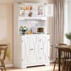 imageYITAHOME 71quot Kitchen Pantry Storage Cabinet with Microwave Stand Tall Farmhouse Kitchen Hutch with LED ampamp Power Outlet Freestanding Cupboard with Door and Shelves for Dining Room White OakWhite Oak