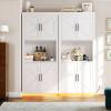 imageYITAHOME 71quot Kitchen Pantry Storage Cabinet with Microwave Stand Tall Farmhouse Kitchen Hutch with LED ampamp Power Outlet Freestanding Cupboard with Door and Shelves for Dining Room White OakWhite Oak