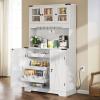 imageYITAHOME 71quot Kitchen Pantry Storage Cabinet with Microwave Stand Tall Farmhouse Kitchen Hutch with LED ampamp Power Outlet Freestanding Cupboard with Door and Shelves for Dining Room White OakWhite Oak