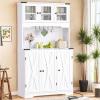 imageYITAHOME 71quot Kitchen Pantry Storage Cabinet with Microwave Stand Tall Farmhouse Kitchen Hutch with LED ampamp Power Outlet Freestanding Cupboard with Door and Shelves for Dining Room White OakWhite Oak
