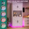 imageYITAHOME 71quot Kitchen Pantry Storage Cabinet with Microwave Stand Tall Farmhouse Kitchen Hutch with LED ampamp Power Outlet Freestanding Cupboard with Door and Shelves for Dining Room White OakWhite Oak