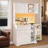 imageYITAHOME 71quot Kitchen Pantry Storage Cabinet with Microwave Stand Tall Farmhouse Kitchen Hutch with LED ampamp Power Outlet Freestanding Cupboard with Door and Shelves for Dining Room White OakWhite