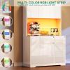 imageYITAHOME 71quot Kitchen Pantry Storage Cabinet with Microwave Stand Tall Farmhouse Kitchen Hutch with LED ampamp Power Outlet Freestanding Cupboard with Door and Shelves for Dining Room White OakWhite