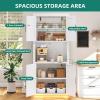 imageYITAHOME 71quot Kitchen Pantry Storage Cabinet with Microwave Stand Tall Farmhouse Kitchen Hutch with LED ampamp Power Outlet Freestanding Cupboard with Door and Shelves for Dining Room White OakWhite Oak