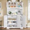 imageYITAHOME 71quot Kitchen Pantry Storage Cabinet with Microwave Stand Tall Farmhouse Kitchen Hutch with LED ampamp Power Outlet Freestanding Cupboard with Door and Shelves for Dining Room White OakWhite Oak