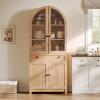 imageYITAHOME 71quot Tall Arched Kitchen Pantry Storage Cabinet with Glass Doors Drawers ampamp Adjustable Shelves Modern Farmhouse Wood Versatile Cupboard for Dining Room Living Room Bathroom WoodNatural Oak