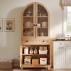 imageYITAHOME 71quot Tall Arched Kitchen Pantry Storage Cabinet with Glass Doors Drawers ampamp Adjustable Shelves Modern Farmhouse Wood Versatile Cupboard for Dining Room Living Room Bathroom WoodNatural Oak