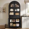 imageYITAHOME 71quot Tall Arched Kitchen Pantry Storage Cabinet with Glass Doors Drawers ampamp Adjustable Shelves Modern Farmhouse Wood Versatile Cupboard for Dining Room Living Room Bathroom WoodBlack