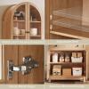 imageYITAHOME 71quot Tall Arched Kitchen Pantry Storage Cabinet with Glass Doors Drawers ampamp Adjustable Shelves Modern Farmhouse Wood Versatile Cupboard for Dining Room Living Room Bathroom WoodNatural Oak