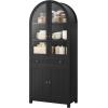 imageYITAHOME 71quot Tall Arched Kitchen Pantry Storage Cabinet with Glass Doors Drawers ampamp Adjustable Shelves Modern Farmhouse Wood Versatile Cupboard for Dining Room Living Room Bathroom WoodBlack