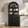 imageYITAHOME 71quot Tall Arched Kitchen Pantry Storage Cabinet with Glass Doors Drawers ampamp Adjustable Shelves Modern Farmhouse Wood Versatile Cupboard for Dining Room Living Room Bathroom WoodBlack
