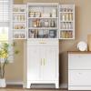 imageYITAHOME 72 Tall Bathroom Cabinet Freestanding Bathroom Storage Cabinets with 4 Doors and Adjustable Shelves and Drawer and 6 Side Shelves Modern Cupboard for Kitchen Pantry Living Room WhiteWhite