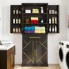 imageYITAHOME 72 Tall Bathroom Cabinet Freestanding Bathroom Storage Cabinets with 4 Doors and Adjustable Shelves and Drawer and 6 Side Shelves Modern Cupboard for Kitchen Pantry Living Room WhiteBlack