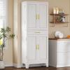 imageYITAHOME 72 Tall Bathroom Cabinet Freestanding Bathroom Storage Cabinets with 4 Doors and Adjustable Shelves and Drawer and 6 Side Shelves Modern Cupboard for Kitchen Pantry Living Room WhiteWhite