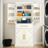 imageYITAHOME 72 Tall Bathroom Cabinet Freestanding Bathroom Storage Cabinets with 4 Doors and Adjustable Shelves and Drawer and 6 Side Shelves Modern Cupboard for Kitchen Pantry Living Room WhiteWhite
