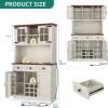 imageYITAHOME 72quot Farmhouse Bar Cabinet with Bottle Rack and Wine Glass Holder Large Kitchen Buffet with Shelves Wine Cabinet with 3 DrawersCoffee Bar Sideboard with LED Lights Off WhiteWalnut GrainWhite Walnut