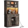 imageYITAHOME 72quot Farmhouse Bar Cabinet with Bottle Rack and Wine Glass Holder Large Kitchen Buffet with Shelves Wine Cabinet with 3 DrawersCoffee Bar Sideboard with LED Lights Off WhiteWalnut GrainRustic Dark Oak