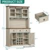 imageYITAHOME 72quot Farmhouse Bar Cabinet with Bottle Rack and Wine Glass Holder Large Kitchen Buffet with Shelves Wine Cabinet with 3 DrawersCoffee Bar Sideboard with LED Lights Off WhiteWalnut GrainOff Whitewalnut Grain