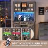 imageYITAHOME 72quot Farmhouse Bar Cabinet with Bottle Rack and Wine Glass Holder Large Kitchen Buffet with Shelves Wine Cabinet with 3 DrawersCoffee Bar Sideboard with LED Lights Off WhiteWalnut GrainRustic Dark Oak