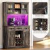 imageYITAHOME 72quot Farmhouse Bar Cabinet with Bottle Rack and Wine Glass Holder Large Kitchen Buffet with Shelves Wine Cabinet with 3 DrawersCoffee Bar Sideboard with LED Lights Off WhiteWalnut GrainRustic Dark Oak