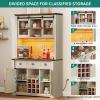 imageYITAHOME 72quot Farmhouse Bar Cabinet with Bottle Rack and Wine Glass Holder Large Kitchen Buffet with Shelves Wine Cabinet with 3 DrawersCoffee Bar Sideboard with LED Lights Off WhiteWalnut GrainOff Whitewalnut Grain