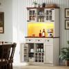 imageYITAHOME 72quot Farmhouse Bar Cabinet with Bottle Rack and Wine Glass Holder Large Kitchen Buffet with Shelves Wine Cabinet with 3 DrawersCoffee Bar Sideboard with LED Lights Off WhiteWalnut GrainWhite Walnut