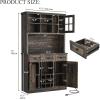 imageYITAHOME 72quot Farmhouse Bar Cabinet with Bottle Rack and Wine Glass Holder Large Kitchen Buffet with Shelves Wine Cabinet with 3 DrawersCoffee Bar Sideboard with LED Lights Off WhiteWalnut GrainRustic Dark Oak