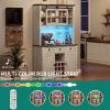 imageYITAHOME 72quot Farmhouse Bar Cabinet with Bottle Rack and Wine Glass Holder Large Kitchen Buffet with Shelves Wine Cabinet with 3 DrawersCoffee Bar Sideboard with LED Lights Off WhiteWalnut GrainOff Whitewalnut Grain