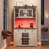 imageYITAHOME 72quot Farmhouse Bar Cabinet with Bottle Rack and Wine Glass Holder Large Kitchen Buffet with Shelves Wine Cabinet with 3 DrawersCoffee Bar Sideboard with LED Lights Off WhiteWalnut GrainOff Whitewalnut Grain