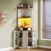 imageYITAHOME 72quot Farmhouse Corner Bar Cabinet with LED Lights ampamp Glass Door Wine Cabinet with Glass Holder 6Tiers Liquor Bar Cabinet for Home Kitchen ampamp Living Room Dark Rustic OakWhite Walnut