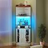 imageYITAHOME 72quot Farmhouse Corner Bar Cabinet with LED Lights ampamp Glass Door Wine Cabinet with Glass Holder 6Tiers Liquor Bar Cabinet for Home Kitchen ampamp Living Room Dark Rustic OakWhite Walnut