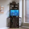 imageYITAHOME 72quot Farmhouse Corner Bar Cabinet with LED Lights ampamp Glass Door Wine Cabinet with Glass Holder 6Tiers Liquor Bar Cabinet for Home Kitchen ampamp Living Room Dark Rustic OakRustic Dark Oak