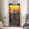 imageYITAHOME 72quot Farmhouse Corner Bar Cabinet with LED Lights ampamp Glass Door Wine Cabinet with Glass Holder 6Tiers Liquor Bar Cabinet for Home Kitchen ampamp Living Room Dark Rustic OakRustic Dark Oak