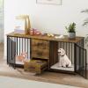 imageYITAHOME 74quot Double Dog Crate Furniture with 2 Feeder Bowls Wooden Dog Kennel TV Stand with Room Divider for 2 Large Medium Small Dogs Rustic BrownBrown
