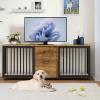imageYITAHOME 74quot Double Dog Crate Furniture with 2 Feeder Bowls Wooden Dog Kennel TV Stand with Room Divider for 2 Large Medium Small Dogs Rustic BrownBrown