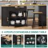 imageYITAHOME 90 inch Kitchen Islands with Extendable Dining Table ampamp Seating for 24 Mobile Storage Islands with 2 Chairs Rolling Kitchen Cart with Trash Cabinet Power Outlet 3Tier Spice Rack WhiteBlack