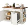 imageYITAHOME Americana Kitchen Island with Drop Leaf ampamp Power Outlet 476 inch Mobile Butcher Block Island Cart PullOut Trash Can Storage 3Tier Spice Rack White and WalnutOffwhite