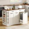 imageYITAHOME Americana Kitchen Island with Drop Leaf ampamp Power Outlet 476 inch Mobile Butcher Block Island Cart PullOut Trash Can Storage 3Tier Spice Rack White and WalnutOffwhite