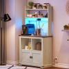 imageYITAHOME Bakers Rack Cabinet Microwave Stand with Power Outlet ampamp RGB LED Lights Farmhouse Coffee Bar Station with Storage 5Tier Kitchen Pantry Hutch for Dining Living RoomWhite Walnut GrainWhite Walnut Grain