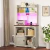 imageYITAHOME Bakers Rack Cabinet Microwave Stand with Power Outlet ampamp RGB LED Lights Farmhouse Coffee Bar Station with Storage 5Tier Kitchen Pantry Hutch for Dining Living RoomWhite Walnut GrainWhite Walnut Grain