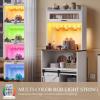 imageYITAHOME Bakers Rack with Power Outlet and Storage Farmhouse Microwave Stand with LED Lights Heavy Duty 5Tier Coffee Bar Cabinet Station with 7 Hooks for Kitchen Dining Room Living Room WhiteWhite