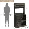imageYITAHOME Bakers Rack with Power Outlet and Storage Farmhouse Microwave Stand with LED Lights Heavy Duty 5Tier Coffee Bar Cabinet Station with 7 Hooks for Kitchen Dining Room Living Room WhiteBrown
