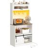 imageYITAHOME Bakers Rack with Power Outlet and Storage Farmhouse Microwave Stand with LED Lights Heavy Duty 5Tier Coffee Bar Cabinet Station with 7 Hooks for Kitchen Dining Room Living Room WhiteWhite