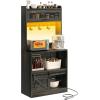 imageYITAHOME Bakers Rack with Power Outlet and Storage Farmhouse Microwave Stand with LED Lights Heavy Duty 5Tier Coffee Bar Cabinet Station with 7 Hooks for Kitchen Dining Room Living Room WhiteBrown