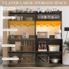 imageYITAHOME Bakers Rack with Power Outlet and Storage Farmhouse Microwave Stand with LED Lights Heavy Duty 5Tier Coffee Bar Cabinet Station with 7 Hooks for Kitchen Dining Room Living Room WhiteBrown
