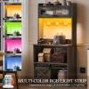 imageYITAHOME Bakers Rack with Power Outlet and Storage Farmhouse Microwave Stand with LED Lights Heavy Duty 5Tier Coffee Bar Cabinet Station with 7 Hooks for Kitchen Dining Room Living Room WhiteBrown