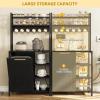 imageYITAHOME Bakers Rack with Storage Microwave Stand with Trash Can Bin Cabinet and Power Outlet 6Tiers Coffee Stand Large Microwave Table for Kitchen Dining Room Living Room WhiteBlack